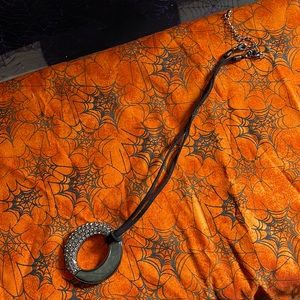 Lia Sophia Kiam Family necklace hematite rhinestone circle pendant Leather Cord